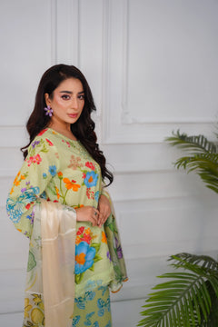 Khatoon Pastel Green Floral & Butterfly Printed 3-Piece Lawn Suit