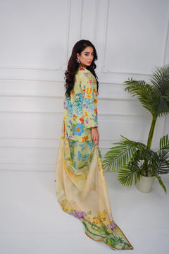 Khatoon Pastel Green Floral & Butterfly Printed 3-Piece Lawn Suit