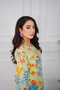 Khatoon Pastel Green Floral & Butterfly Printed 3-Piece Lawn Suit