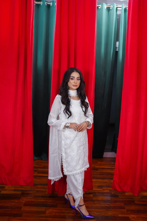 Aimin Elegance White Embroidered 3-Piece Suit