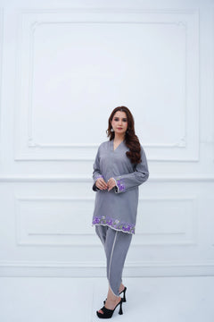 Khatoon Grey Embroidered Co-Ord Set